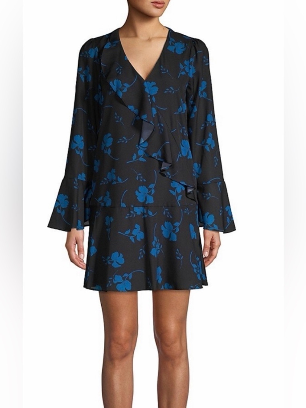 Parker Black Dress with Blue Floral Accents